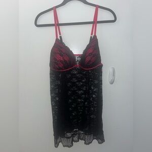 Secret Treasures Black Lace Chemise with Pink Accents